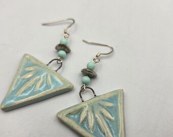 Aqua  Ceramic Dangle Earrings