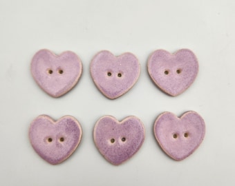 Set of six  Pink Ice  Ceramic Heart Buttons