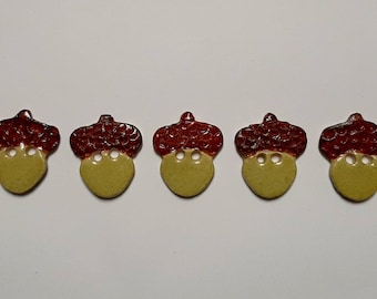 Set of 5 Ceramic Green Acorn  Buttons