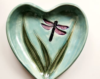 Dragonfly Ceramic Handmade Clay Heart Plate
