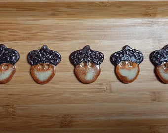 Set of 5 Ceramic Nutmeg Brown Acorn  Buttons