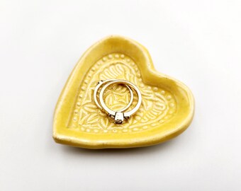 Single Golden Yellow  Ceramic Heart Ring Dish Wedding Favor