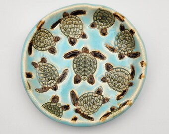 Bright Aquamarine Blue Sea Turtle Textured 5" Side Plate Ceramic  Dinnerware