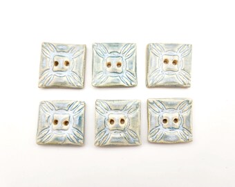 Set of 6 Quilt Square Buttons: Winter Blues Ceramic Buttons