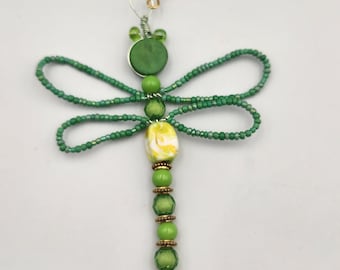 Spring  Green Beaded  Dragonfly Ornament