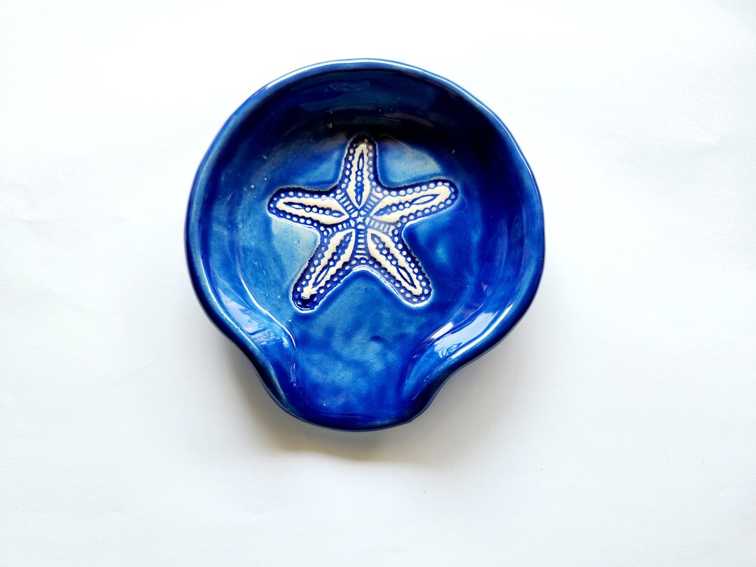 Cobalt Blue Starfish Spoon Rest and Teabag Holder. Handmade Etsy