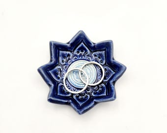 Single Cobalt and Sky Blue Ceramic Mandala Ring Dish Wedding Favor
