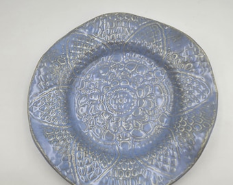 Blue Scalloped  Lace Ceramic Handmade Clay Serving Dish