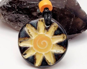 Celestial Ceramic Handmade Clay Sun Pendant Necklace