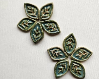 Green Leaf Ceramic Button Set of 10. Earthy Forest Inspired Buttons for Jewelry and Sewing. Ten Handmade Clay Buttons and Accessories.