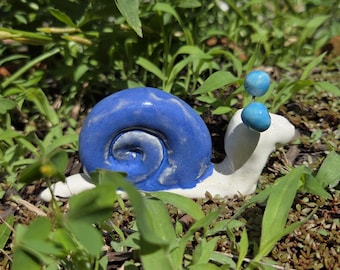 Blue Ceramic Garden Snail