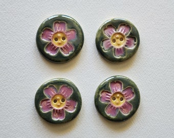 Set of Four Flower Ceramic Buttons