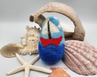 Sailboat Needle Felted Wool Easter Egg From Nautical Collection