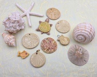 8 Unique Nautical Themed Warm Yellows and Oranges Ceramic Pendants Sampler Bundle