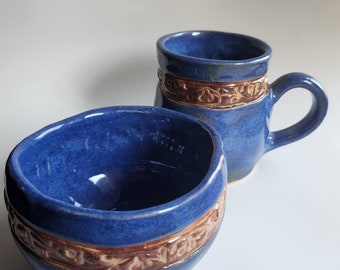 Cobalt Blue Coffee Mug and Soup Bowl Set