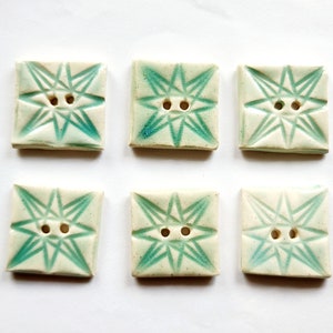 Set of 6 Quilt Square Buttons: Icy Aqua Spark Ceramic Buttons