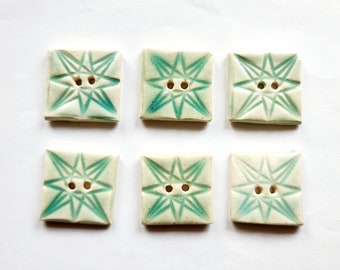 Set of 6 Quilt Square Buttons: Icy Aqua Spark Ceramic Buttons