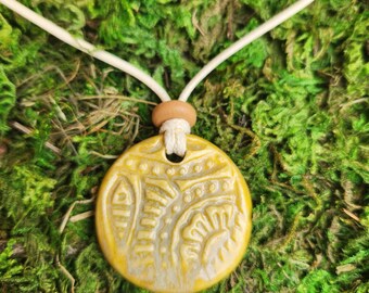 Curry Yellow Textured Ceramic  Pendant Necklace