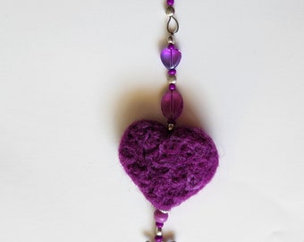 Plum Purple Mustang Horse Lovers Window Charm With Needle Felted Wool Heart