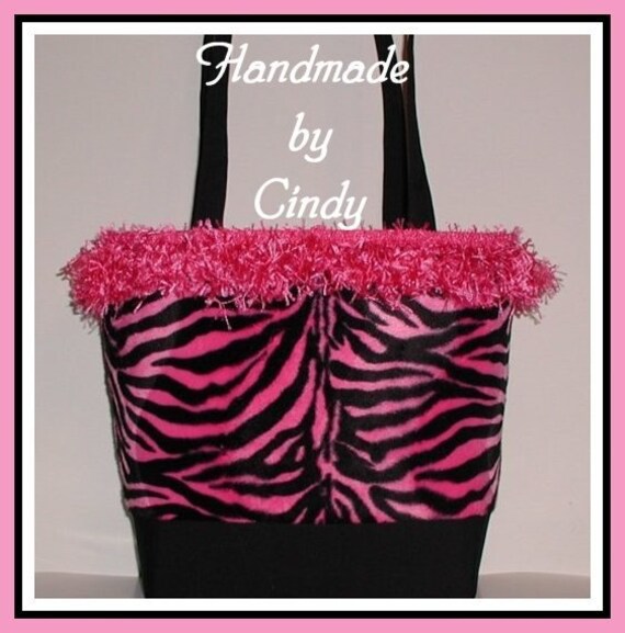 Items similar to Pink Zebra Purse Tote Diaper Bag Fur Black White Hot