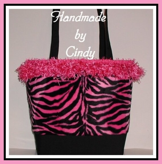 Items similar to Pink Zebra Purse Tote Diaper Bag Fur Black White Hot ...