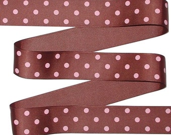 Brown Polka Dot Grosgrain Ribbon, Pink Polka Dots On Brown Grosgrain Ribbon, Pink Brown Polka Dot Grosgrain Ribbon, cbonefive