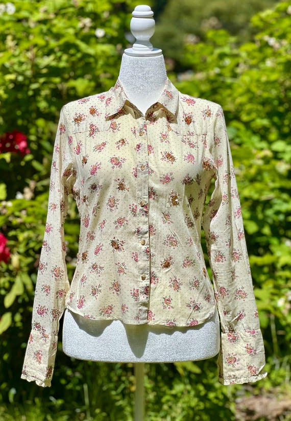 100% Cotton Floral FANG Blouse with gold sequins S