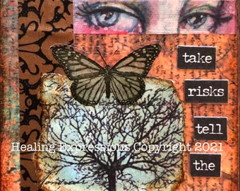 BEAUTIFUL CHAOS altered art therapy inspirational print collage STORY trauma abuse recovery atc journal greeting card journal print