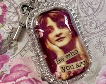 BE WHO YOU ArE PeNDANT glass inspirational healing journey art therapy recovery chain survivor word phrase necklace
