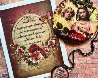 SOUL BLESSING SET HoPE SiSTERS vintage inspirational greeting card pendant dangle ornament