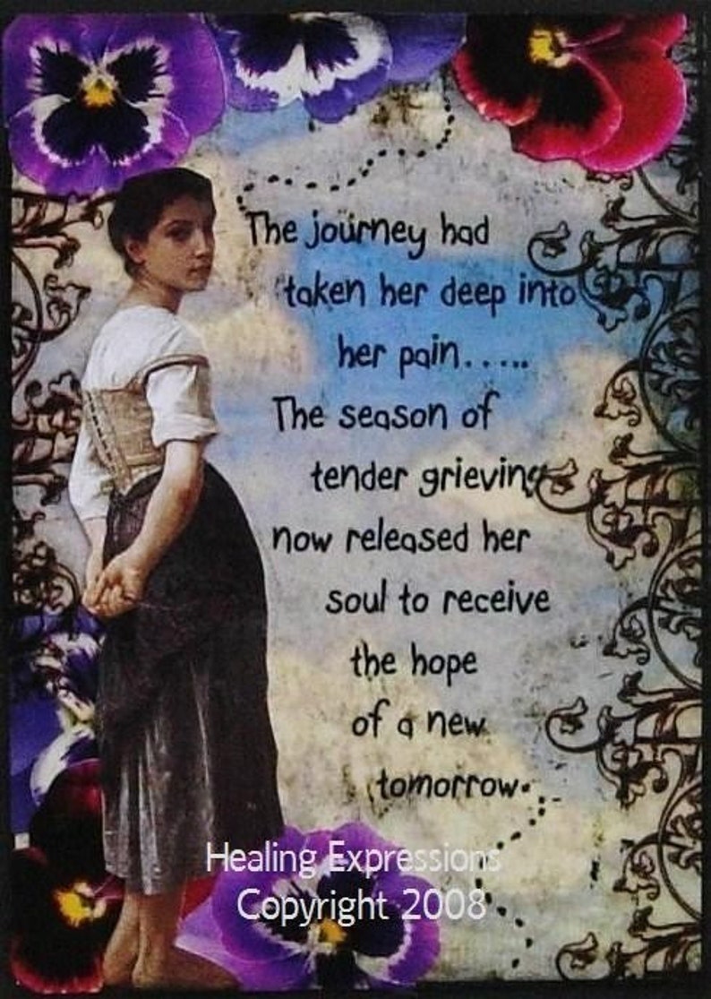 TENDER GRIEVING altered collage art grief loss survivor recovery therapy aceo ATC Print image 1