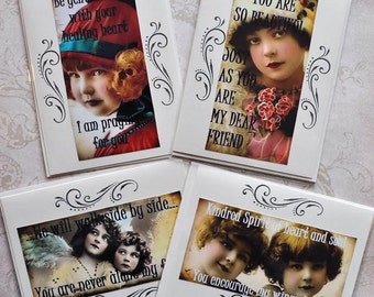 HEALING HOPE CARDS Set A four vintage collage girls inspirational greeting card gift