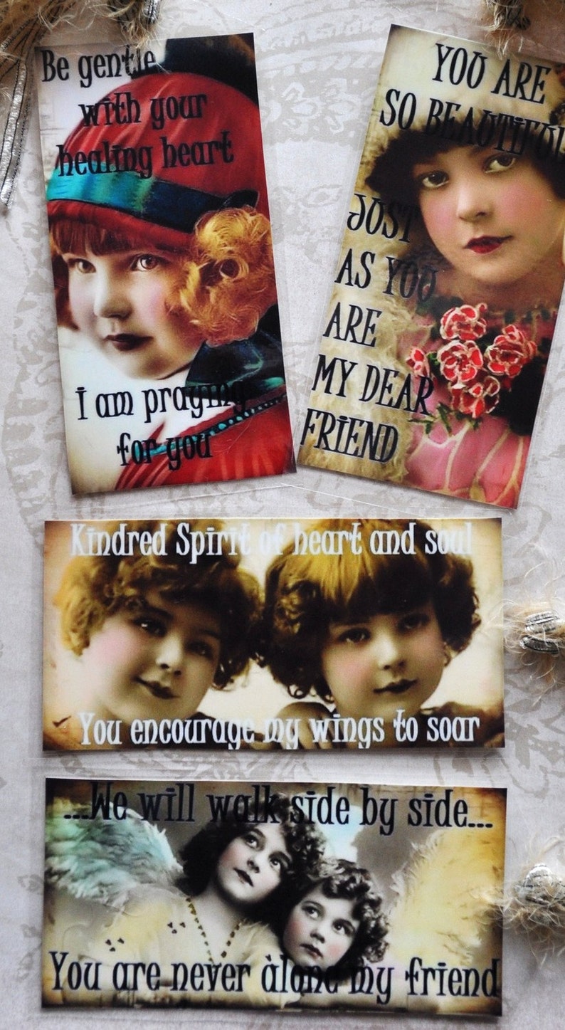 HEALING HOPE TAG Set A four vintage collage girls inspirational gift bookmark image 2