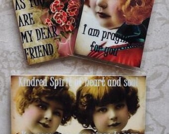 HEALING HOPE MAGNETS Set A set of four vintage collage girls inspirational gift