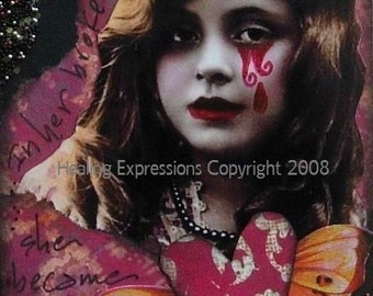SHE BECAME REAL altered art collage vintage girl therapy abuse recovery survivor Atc Aceo Print
