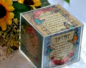 MOSAIC JOURNEY CUBE altered collage art therapy acrylic block square  inspirational hope