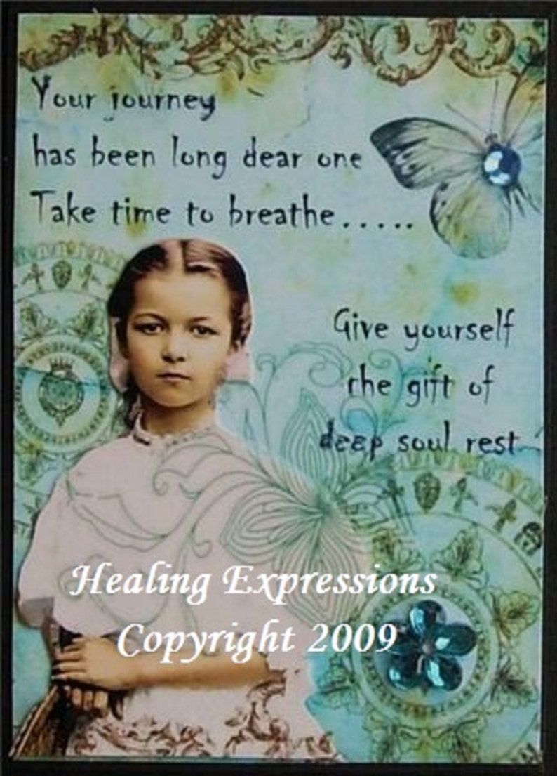 DEEP SOUL REST altered art inspirational collage survivor tears grief healing butterfly therapy AcEO AtC PRiNT image 1