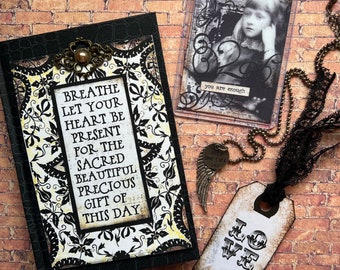 SOUL BLESSING SET BREaTHE SaCRED DaY floral inspirational greeting card pendant journal soul stone