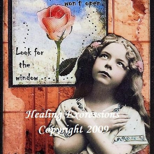 THE WINDOW altered art therapy recovery hope collage ATc ACEo PRINT