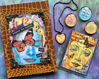 SOUL BLESSING SET EMBRaCE JOURNeY MOSAiC SOuL floral inspirational greeting card pendant journal