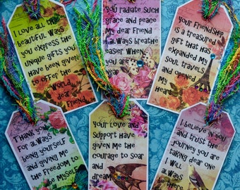 JOURNEY SUPPORT BOOKMARKS art therapy journal  butterfly bird floral collage celebrate recovery survivor inspirational hope