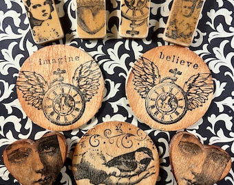 ALTERED ART VINTaGE WOOD DOMINoE EMBELLISHMeNT PaCK original collage mixed media assemblage healing junk journal art therapy