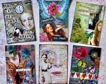 ORIGINAL MINI COLLAGES Art Trading Cards atc altered art therapy vintage woman girl inspirational