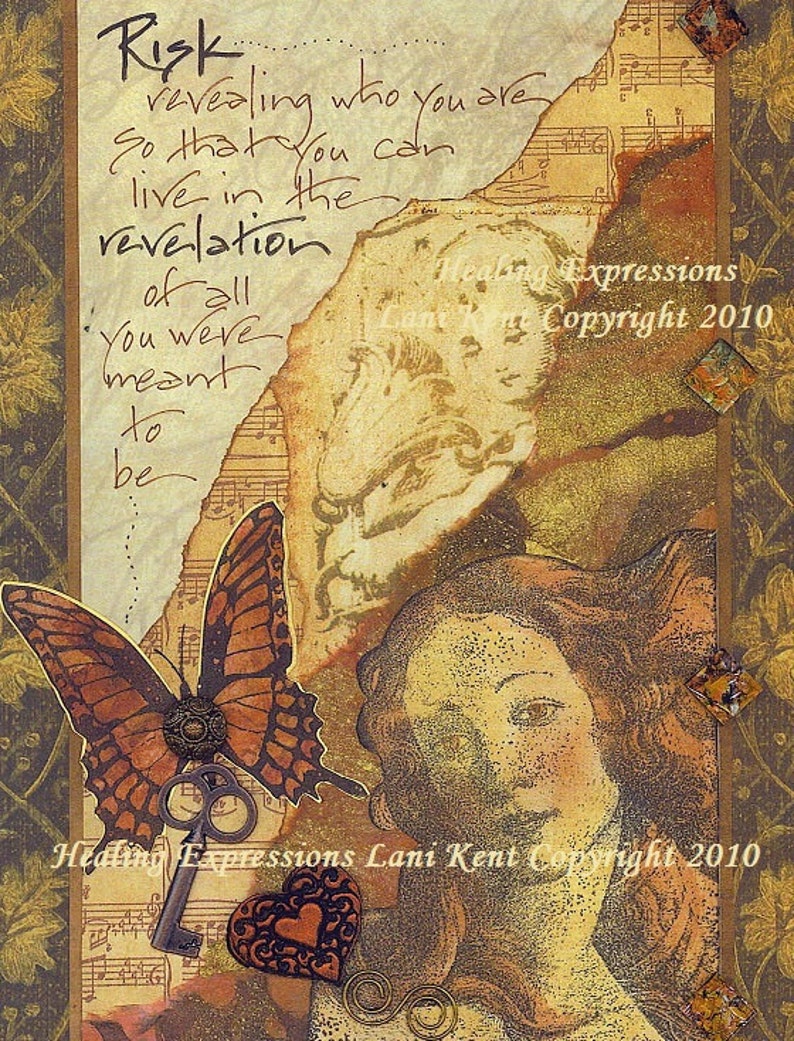 RISK REVELATION Art PRINT inspirational collage face hope butterfly altered art journal healing abuse trauma recovery survivor therapy image 1