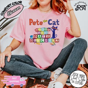 Pete the Cat Happy 100 Days Of School T-shirt,Pete The Cat Back To School Tee, Children&#39;s Book Gift,Cute Groovy Cat Tee,Kindergarten Teacher