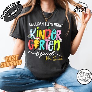 Custom Teacher Back To School T-Shirt, Kindergarten Squad Shirt,Kindergarten Teacher Tee,Hello Kindergarten Shirt,Personalized Teacher Shirt