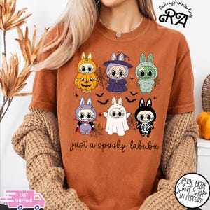Comfort Colors® Just a Spooky Monsters Labubu T-Shirt, Halloween Labubu Shirt, Spooky Season Shirt,Horror Cartoon Shirt, Gift For Kids