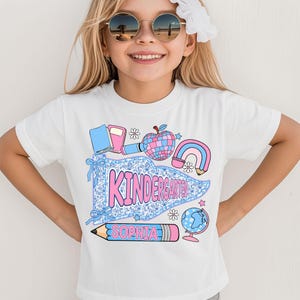Custom Kids Name Back To School Kindergarten T-Shirt, Personalized Preppy Kindergarten Shirt for Girls,Elementary First Day Of School Outfit