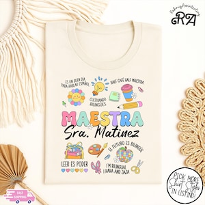 Personalized Maestra T-shirt,Spanish Teacher Shirt,Maestra Bilingue Shirt,Bilingual Teacher Gift, Custom Teacher Name Shirt,Back To School