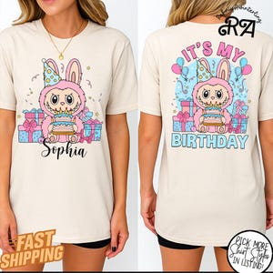 Custom Labubu Birthday T-Shirt, Personalized Labubu Birthday Gift, Custom Birthday Shirt, Cute Birthday T-Shirt